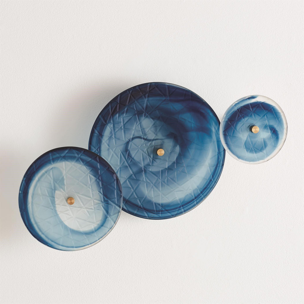 Set of 3 Crosshatched Wall Discs-Blue Swirl(  أقراص حائط متقاطعة - ازرق - مجموعة من ٣)