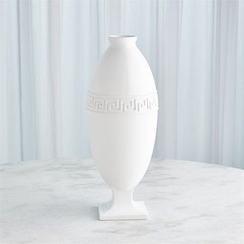 Greek Key Vase-White- Large-مزهرية المفتاح اليوناني-أبيض- كبير