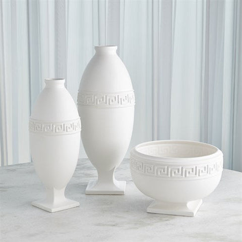 Greek Key Vase-White- Large-مزهرية المفتاح اليوناني-أبيض- كبير