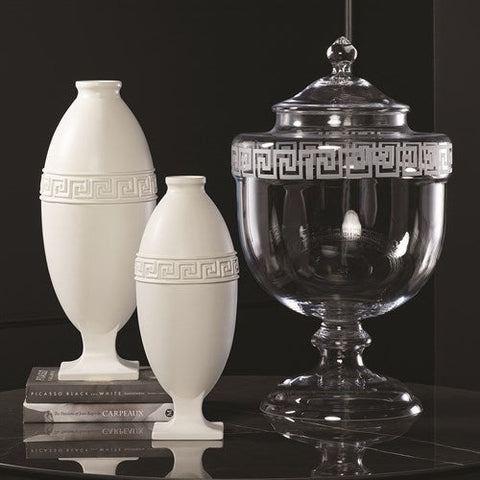 Greek Key Vase-White- Small-مزهرية المفتاح اليوناني-أبيض- صغير