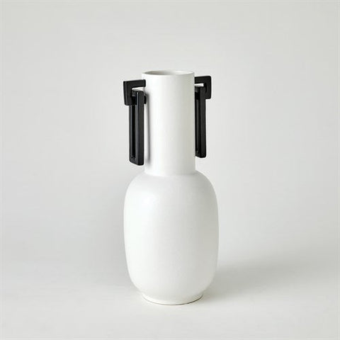 Grecian Handled Vase-Matte White-مزهرية بمقبض إغريقي-أبيض غير لامع