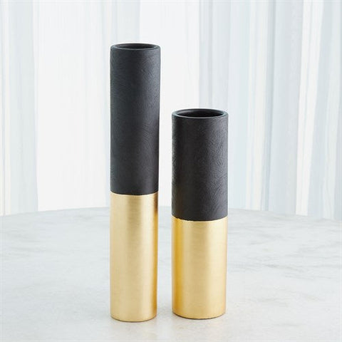 Collins Vase-Matte Black/Gold Metallic- Large-مزهرية كولينز-أسود مطفي/ذهبي معدني- كبير