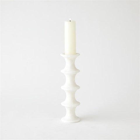 Ridge Alabaster Candlestick-White- Large-حامل شمعدان المرمر- أبيض - كبير