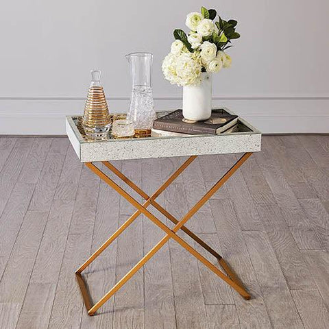 Antique Mirror in Brass Folding Tray Table(مرآة عتيقة في طاولة صينية قابلة للطي من النحاس)
