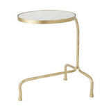 Cantilever Table-Brass with White Marble(طاولة جانبية نحاسي أصفر مع سطح رخامي أبيض مقاس 19*15.5*23 بوصة)