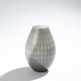 Cased Glass Grid Vase-Grey-Small(مزهرية زجاجية مغلفة - رمادية - صغير)