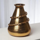 Etruscan Style Squat Wrapped Vase-Gold Crackle(مزهرية ملفوفة على شكل القرفصاء على الطراز الأتروسكي-- خشن ذهبية)
