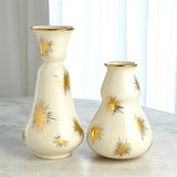 Gold Starburst Vase-Cream w/Gold Band-Small(فازة  الذهبية - كريمية مع / سوار ذهبي- صغير )