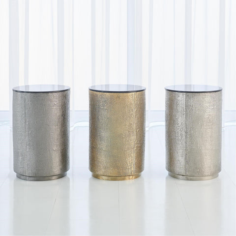 Hemp Etched Barrel Table-Antique Brass(طاولة على شكل برميل محفور من القنب - نحاس عتيق)