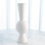 Low Chiseled Orb Vase-Matte White-Small