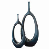 Open Oval Ring Vase-Celestial-Small(مزهرية  بشكل حلقة بيضاوية  ذات عنق رفيع-  صغيرة - بلون سماوي)