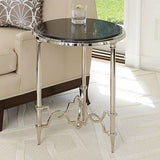 Quatrefoil Round Side Table-Nickel(طاولة جانبية من النيكل بسطح من الغرانيت الأسود)