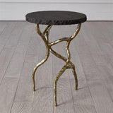 Root Table-Faux Brass w/Black Marble