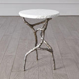 Root Table-Polished Iron w/White Marble