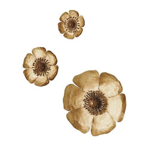 Set of 3 Golden Poppies(جدارية الخشخاش - ذهبي - مجموعة من 3 قطع)