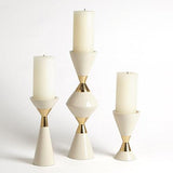 Set of 3 Hourglass Pillar Candleholders-Cream w/Gold(شمعدان على شكل الساعة الرملية - كريمي و ذهبي - مجموعة من 3)