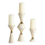 Set of 3 Hourglass Pillar Candleholders-Cream w/Gold(شمعدان على شكل الساعة الرملية - كريمي و ذهبي - مجموعة من 3)