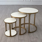 Set of 3 Marble Top Nesting Tables-Brass(طقم - طاولات متداخلة من الرخام - نحاس)