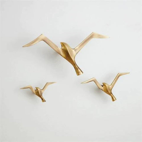 Set of 3 Metallic Flock Wall Decor-Ant Brass(ديكور حائط على شكل طيور معدنية - نيكل عتيق - مجموعة من 3)