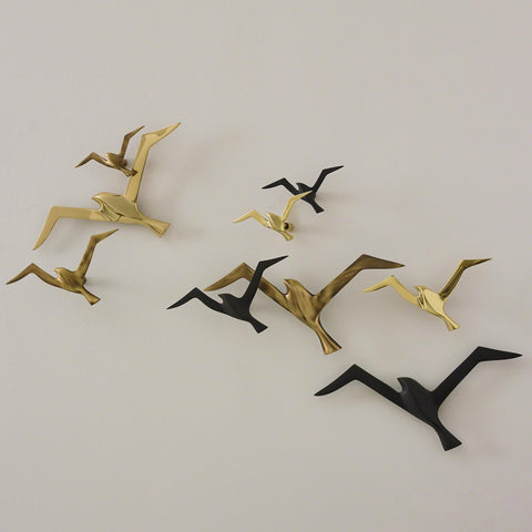 Set of 3 Metallic Flock Wall Decor-Brass ( ديكور حائط على شكل طيور - نحاس - مجموعة من ٣ )