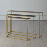 Set of 3 Sand Casted Nesting Consoles-Gold frame w/Black Top(طاولات متداخلة مصبوبة بالرمل - إطار ذهبي مع قمة سوداء)