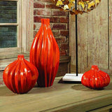 Squash Vase-Orange-Large(مزهرية برتقالية اللون انسيابية مخددة - كبيرة)