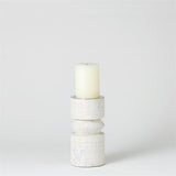Totem Candle Holder-Whitewash-Small(حامل شمعة بشكل عمود خشبي محفور - حجم صغير)