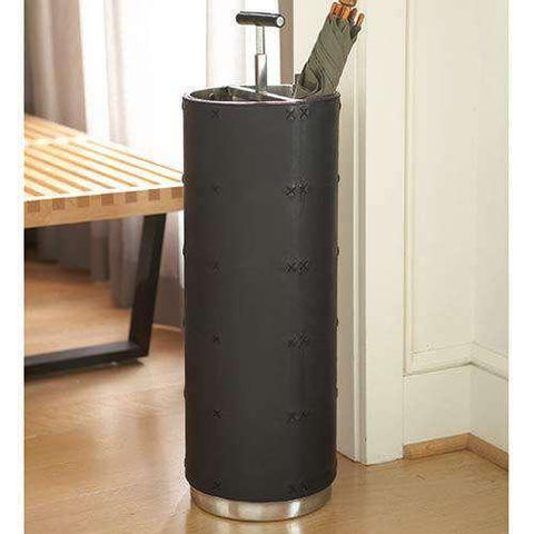 Umbrella Stand-Black Leather
