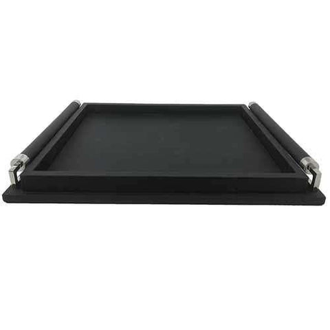 Wrapped Handle Tray-Black Leather-Small(صينية جلدية سوداء صغيرة بمقبض مغطى)