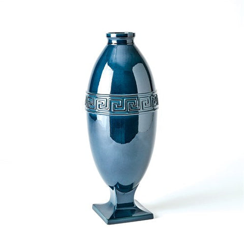 Greek Key Vase-Azure-Lg