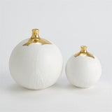 Dipped Golden Crackle/White Sphere Vase-Lg