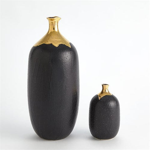Dipped Golden Crackle/Black Cylinder Vase-Sm