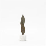 Falling Leaves Sculpture-Antiqued Brass Finish on White Marble-Sm