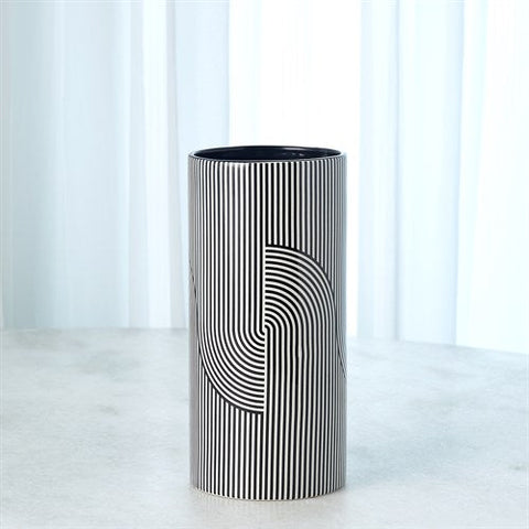 Striped Cylinder Vase-Black/White-Med