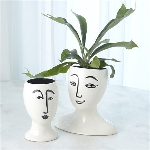 Modernist Head Vase Black and White-Short